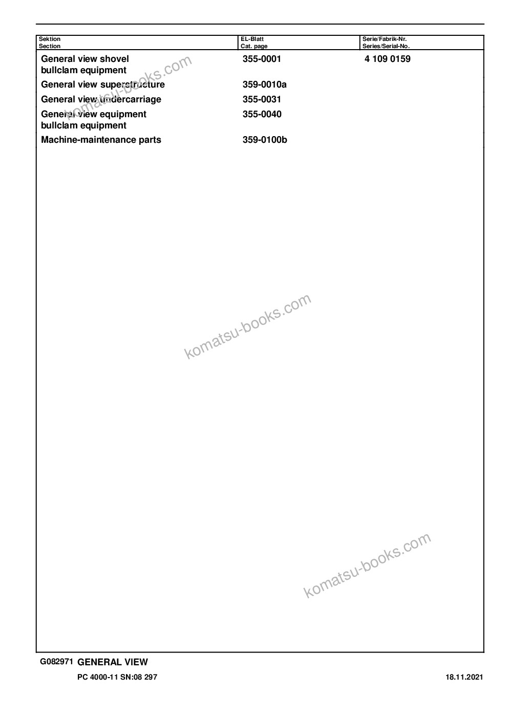 Komatsu PC4000-6 S/N 08297 Parts catalog cover Page 3 Komatsu PC4000-6 S/N 08297 Parts catalog cover Page 3