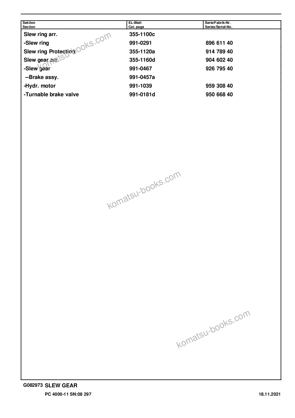 Komatsu PC4000-6 S/N 08297 Parts catalog cover Page 5 Komatsu PC4000-6 S/N 08297 Parts catalog cover Page 5