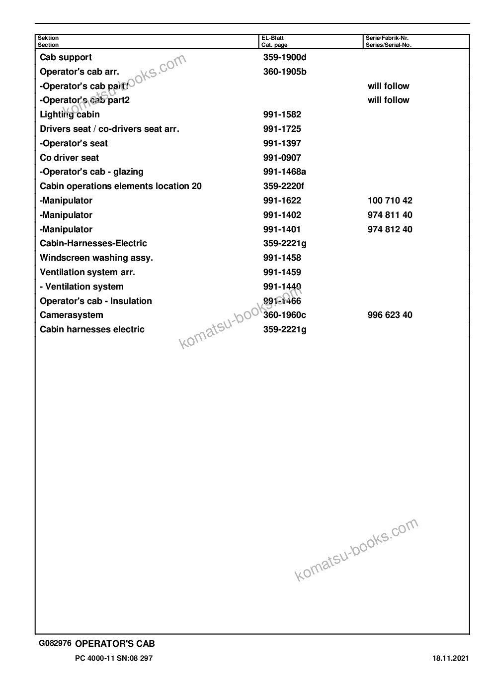 Komatsu PC4000-6 S/N 08297 Parts catalog cover Page 9 Komatsu PC4000-6 S/N 08297 Parts catalog cover Page 9