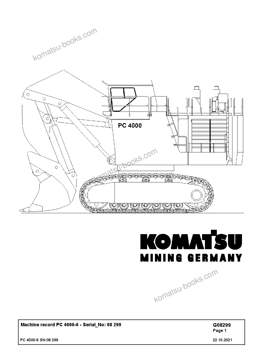 Komatsu PC4000-6E S/N 08299 Parts catalog cover Komatsu PC4000-6E S/N 08299 Parts catalog cover
