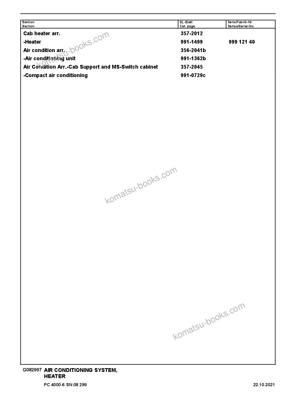 Komatsu PC4000-6E S/N 08299 Parts catalog cover Page 10 Komatsu PC4000-6E S/N 08299 Parts catalog cover Page 10