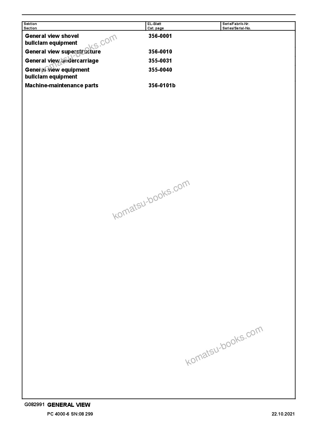 Komatsu PC4000-6E S/N 08299 Parts catalog cover Page 3 Komatsu PC4000-6E S/N 08299 Parts catalog cover Page 3