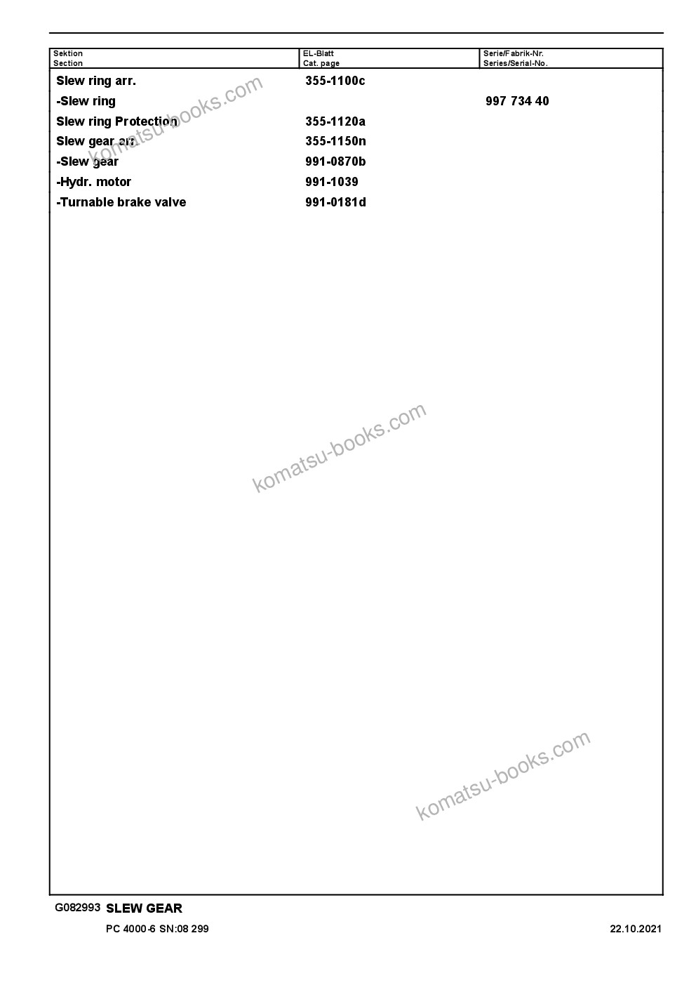 Komatsu PC4000-6E S/N 08299 Parts catalog cover Page 5 Komatsu PC4000-6E S/N 08299 Parts catalog cover Page 5