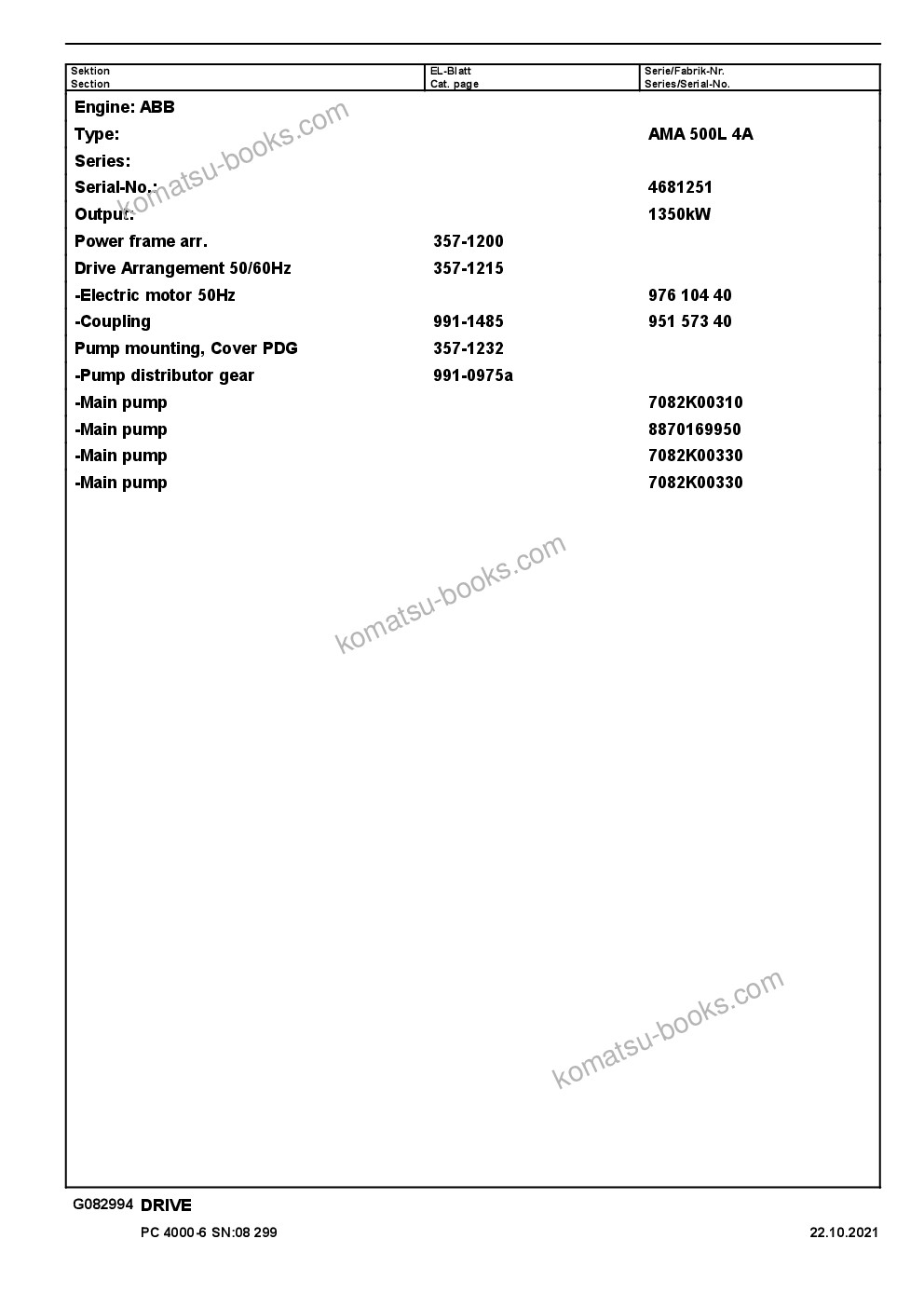 Komatsu PC4000-6E S/N 08299 Parts catalog cover Page 6 Komatsu PC4000-6E S/N 08299 Parts catalog cover Page 6