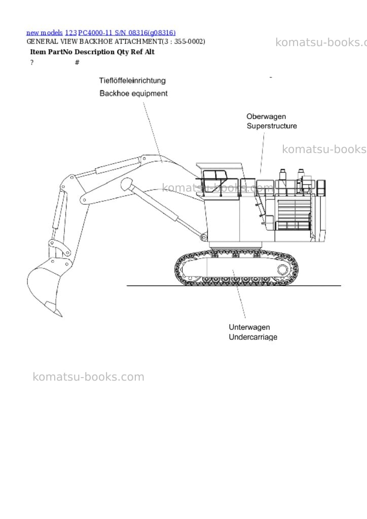 Komatsu PC4000-11 S/N 08316 Parts catalog cover Komatsu PC4000-11 S/N 08316 Parts catalog cover