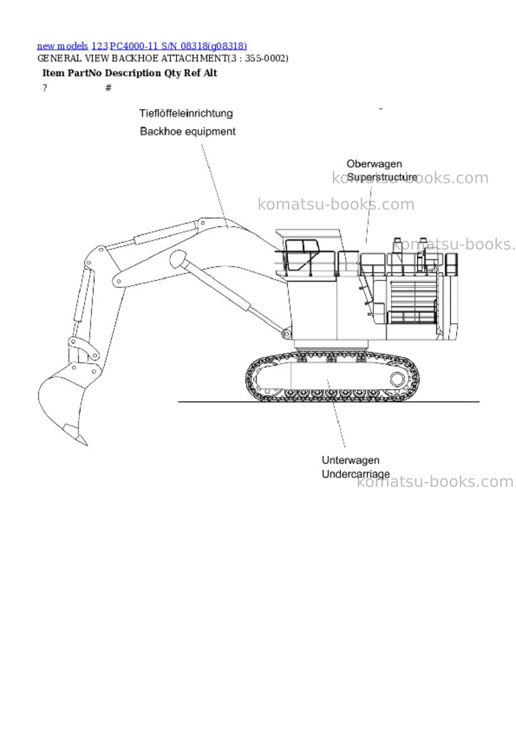 Komatsu PC4000-11 S/N 08318 Parts catalog cover Komatsu PC4000-11 S/N 08318 Parts catalog cover