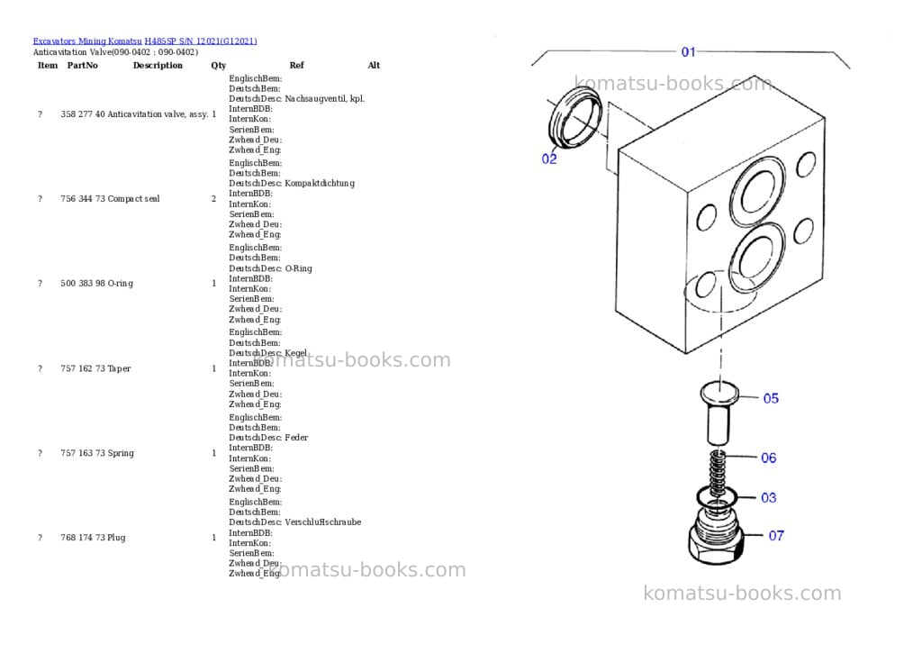 Komatsu h485sp s/n 12021 Parts catalog cover Page 7 Komatsu h485sp s/n 12021 Parts catalog cover Page 7