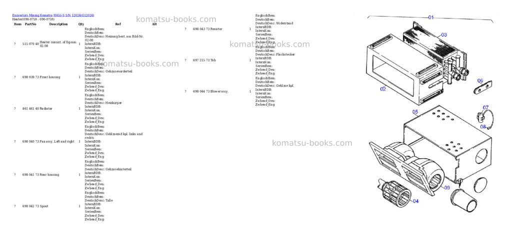 Komatsu h655-s s/n 12026 Parts catalog cover Page 10 Komatsu h655-s s/n 12026 Parts catalog cover Page 10
