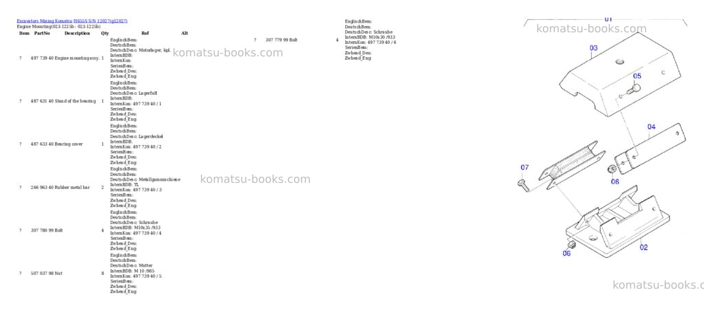 Komatsu h655s s/n 12027 Parts catalog cover