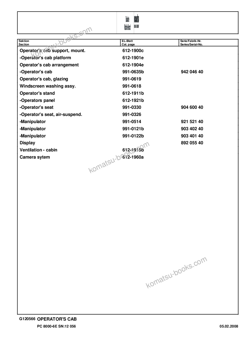 Komatsu pc8000-6e s/n 12056 Parts catalog cover Page 10