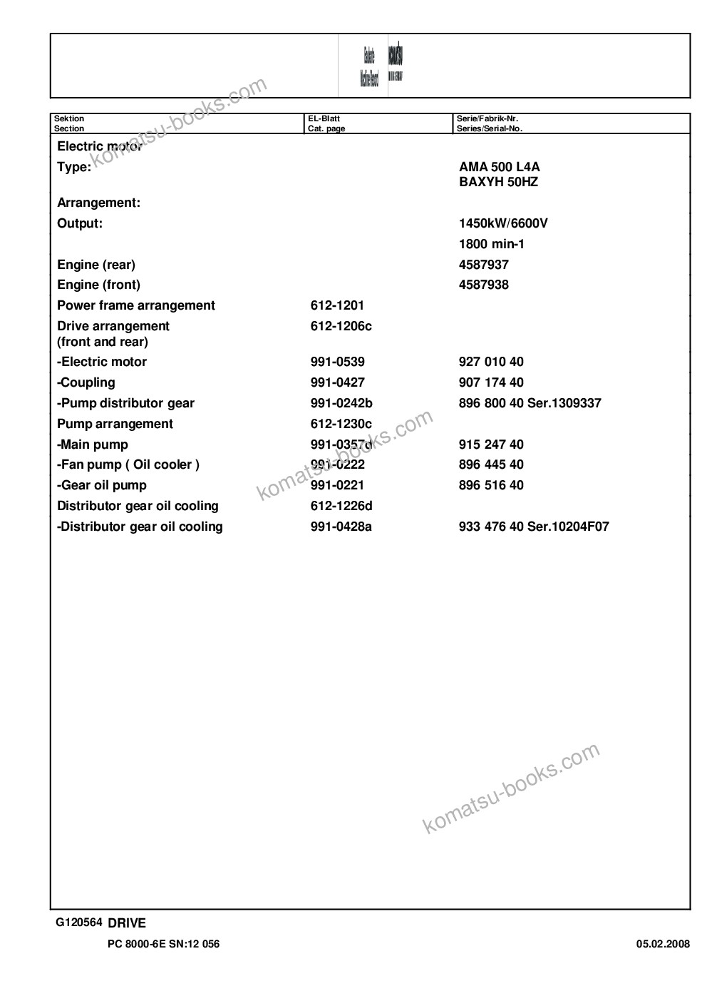 Komatsu pc8000-6e s/n 12056 Parts catalog cover Page 6