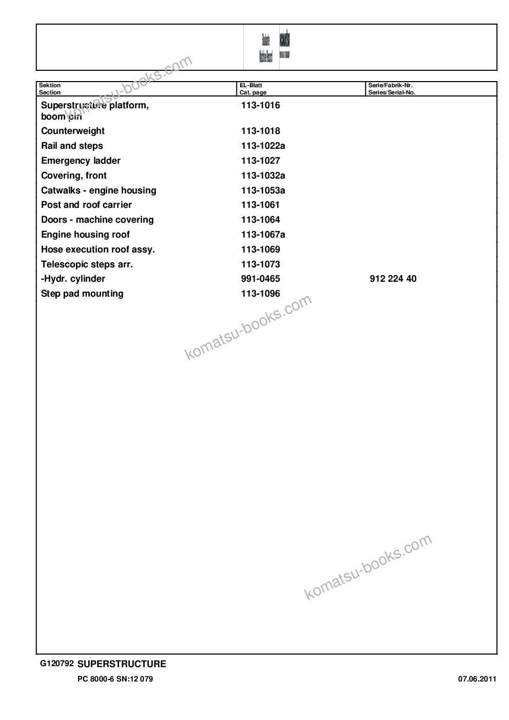 Komatsu pc8000-6 s/n 12079 Parts catalog cover Page 4 Komatsu pc8000-6 s/n 12079 Parts catalog cover Page 4