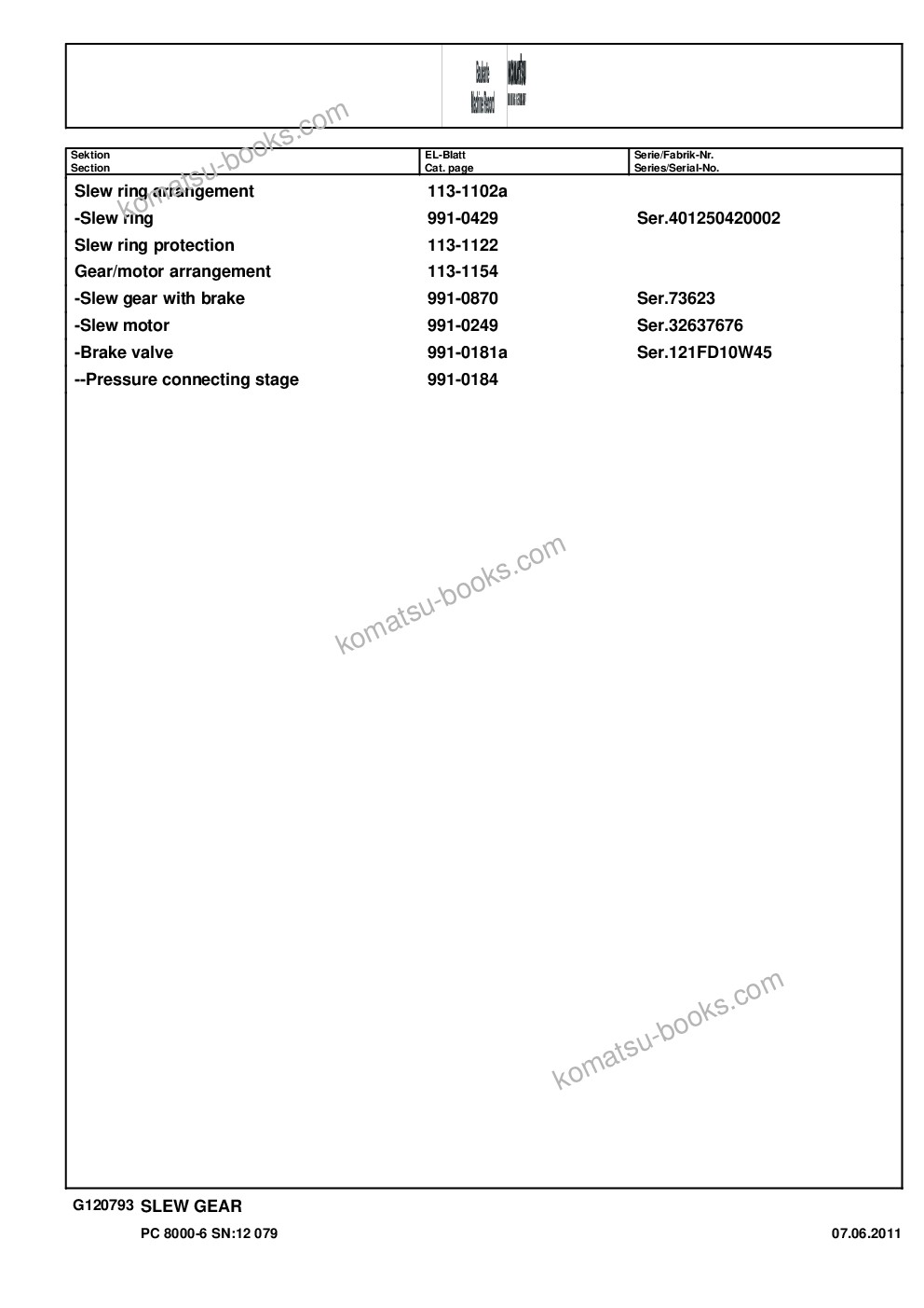 Komatsu pc8000-6 s/n 12079 Parts catalog cover Page 5 Komatsu pc8000-6 s/n 12079 Parts catalog cover Page 5