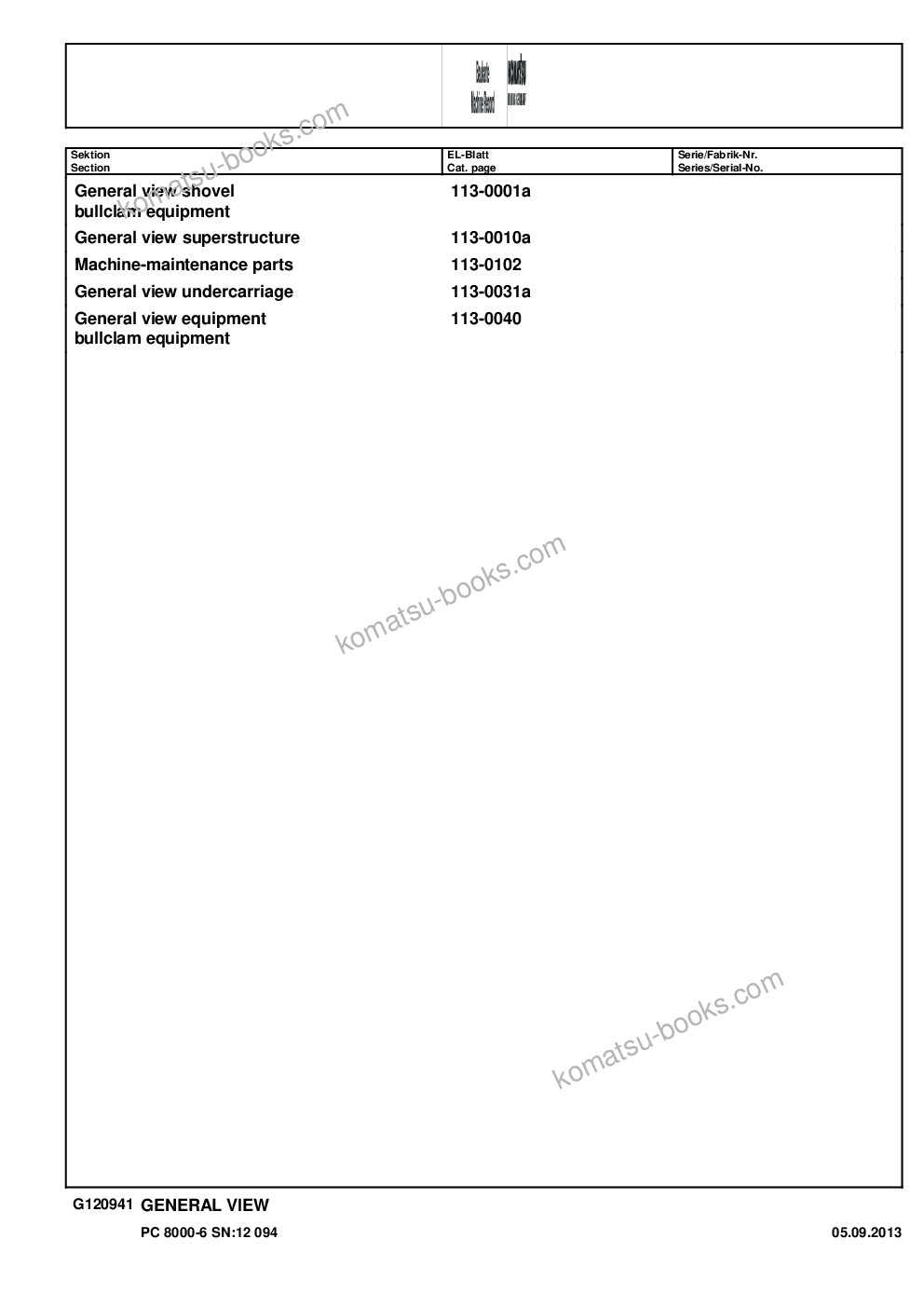 Komatsu pc8000-6 s/n 12094 Parts catalog cover Page 3 Komatsu pc8000-6 s/n 12094 Parts catalog cover Page 3