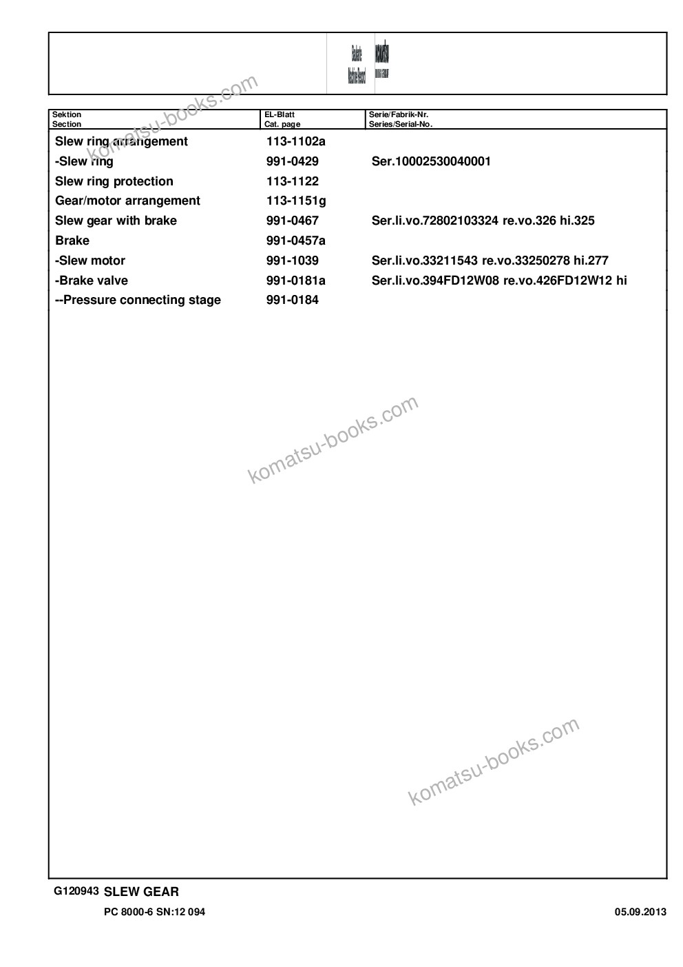 Komatsu pc8000-6 s/n 12094 Parts catalog cover Page 5 Komatsu pc8000-6 s/n 12094 Parts catalog cover Page 5