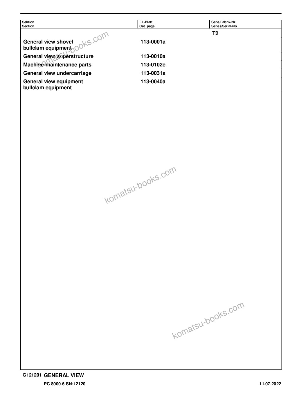 Komatsu PC8000-6 S/N 12120 Parts catalog cover Page 2 Komatsu PC8000-6 S/N 12120 Parts catalog cover Page 2