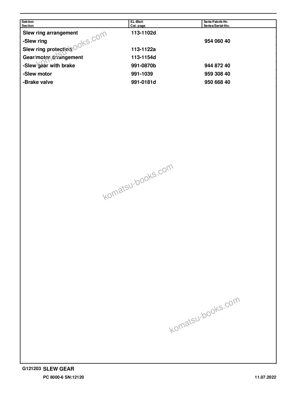 Komatsu PC8000-6 S/N 12120 Parts catalog cover Page 4 Komatsu PC8000-6 S/N 12120 Parts catalog cover Page 4