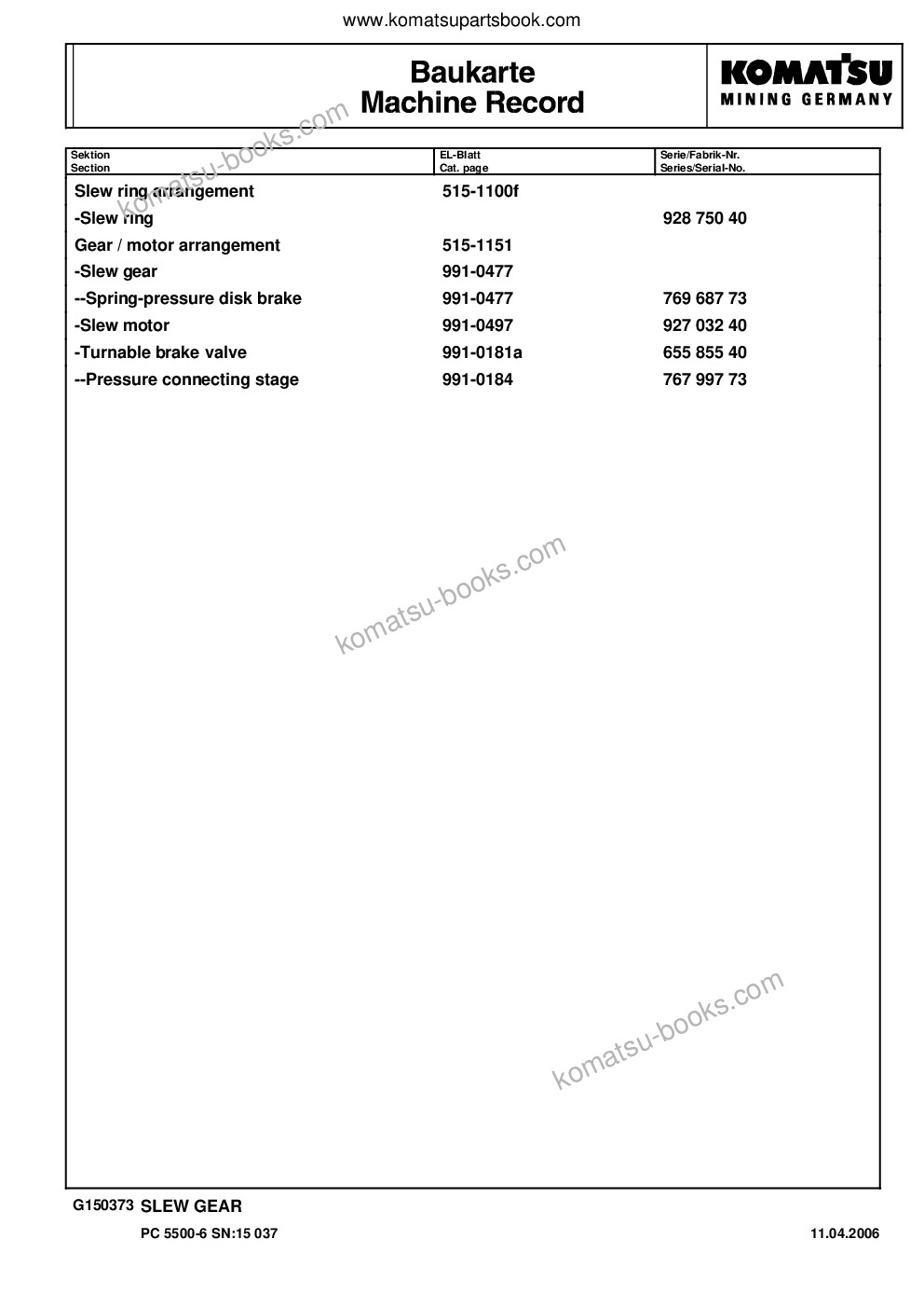 Komatsu pc5500-6 s/n 15037 Parts catalog cover Page 5 Komatsu pc5500-6 s/n 15037 Parts catalog cover Page 5