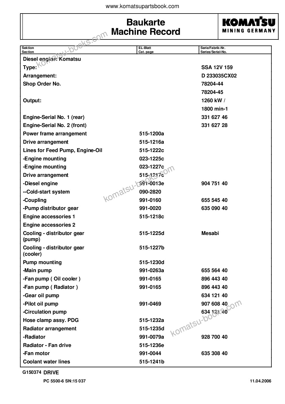 Komatsu pc5500-6 s/n 15037 Parts catalog cover Page 6 Komatsu pc5500-6 s/n 15037 Parts catalog cover Page 6