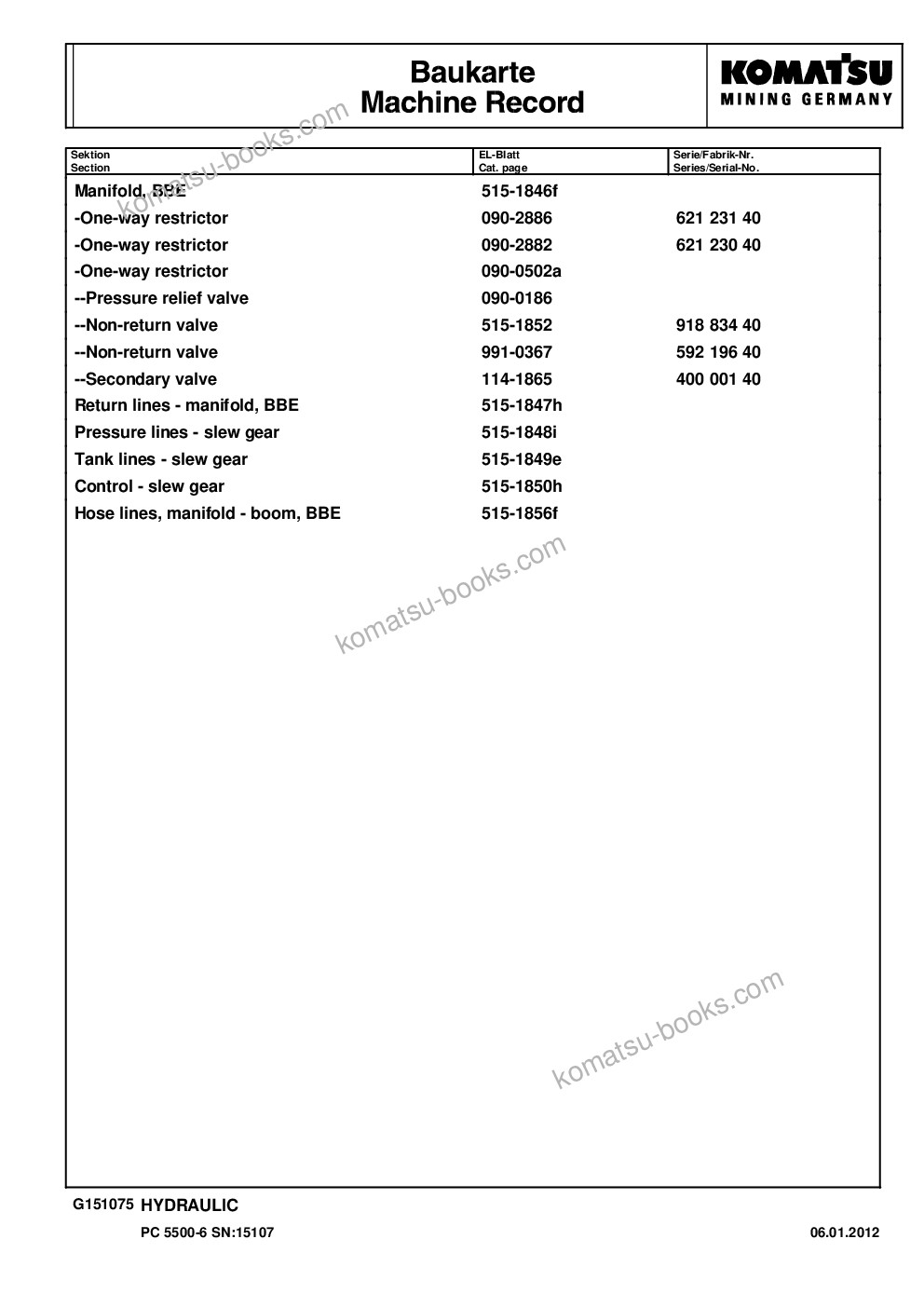 Komatsu pc5500-6 s/n 15107 Parts catalog cover Page 10 Komatsu pc5500-6 s/n 15107 Parts catalog cover Page 10