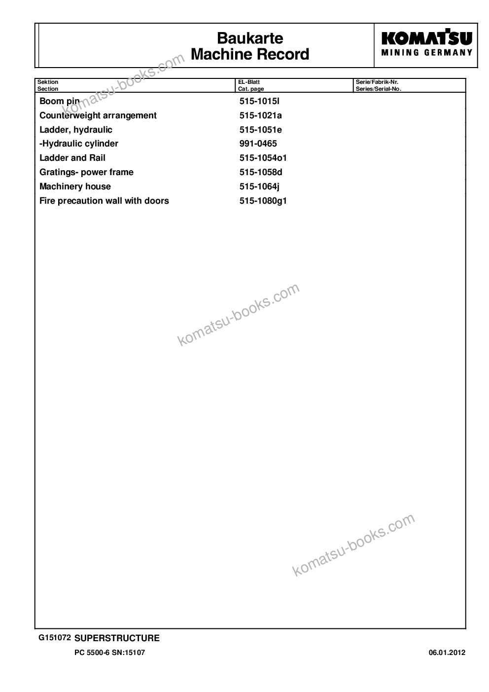 Komatsu pc5500-6 s/n 15107 Parts catalog cover Page 4 Komatsu pc5500-6 s/n 15107 Parts catalog cover Page 4