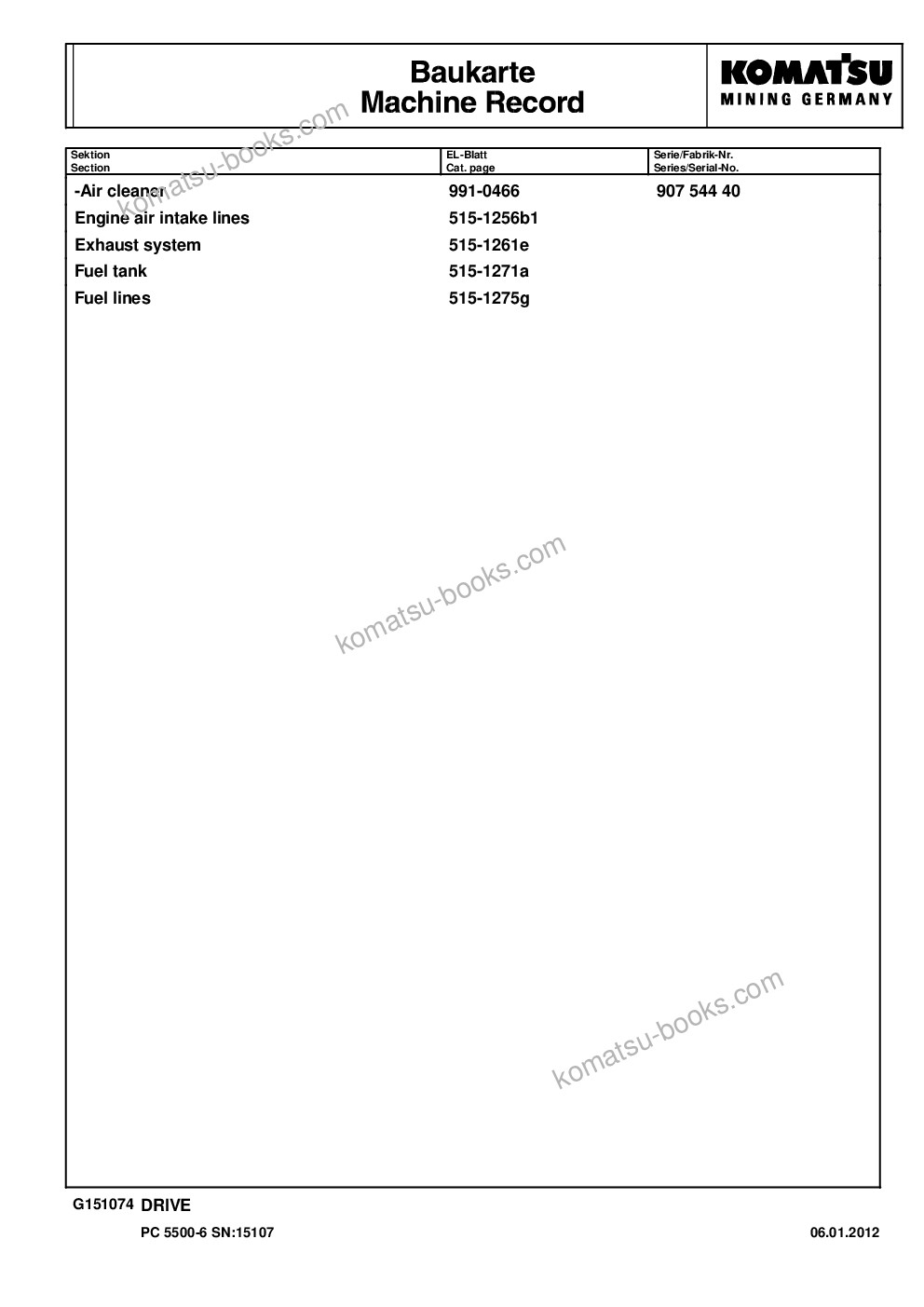 Komatsu pc5500-6 s/n 15107 Parts catalog cover Page 7 Komatsu pc5500-6 s/n 15107 Parts catalog cover Page 7