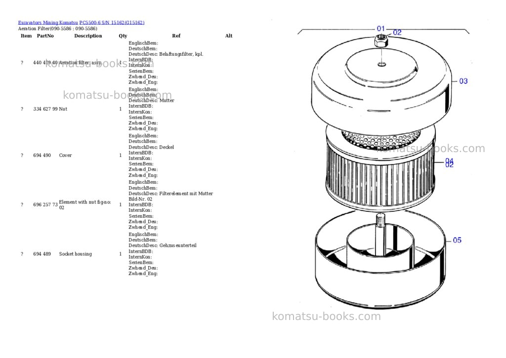 Komatsu pc5500-6 s/n 15162 Parts catalog cover Page 7 Komatsu pc5500-6 s/n 15162 Parts catalog cover Page 7
