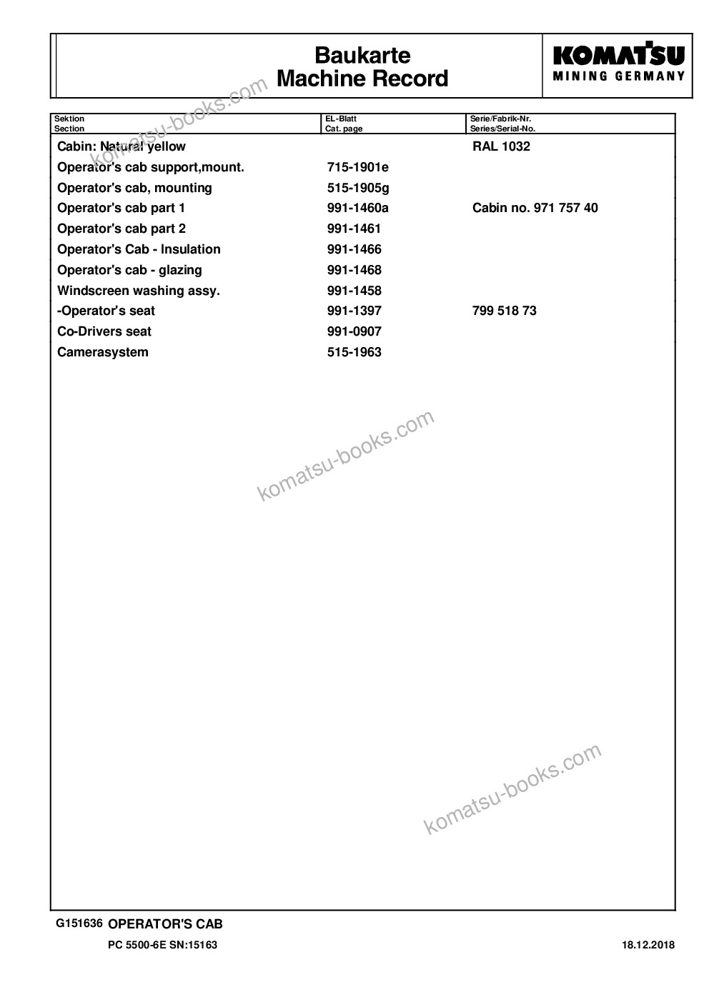 Komatsu PC5500-6 S/N 15163 Parts catalog cover Page 10 Komatsu PC5500-6 S/N 15163 Parts catalog cover Page 10