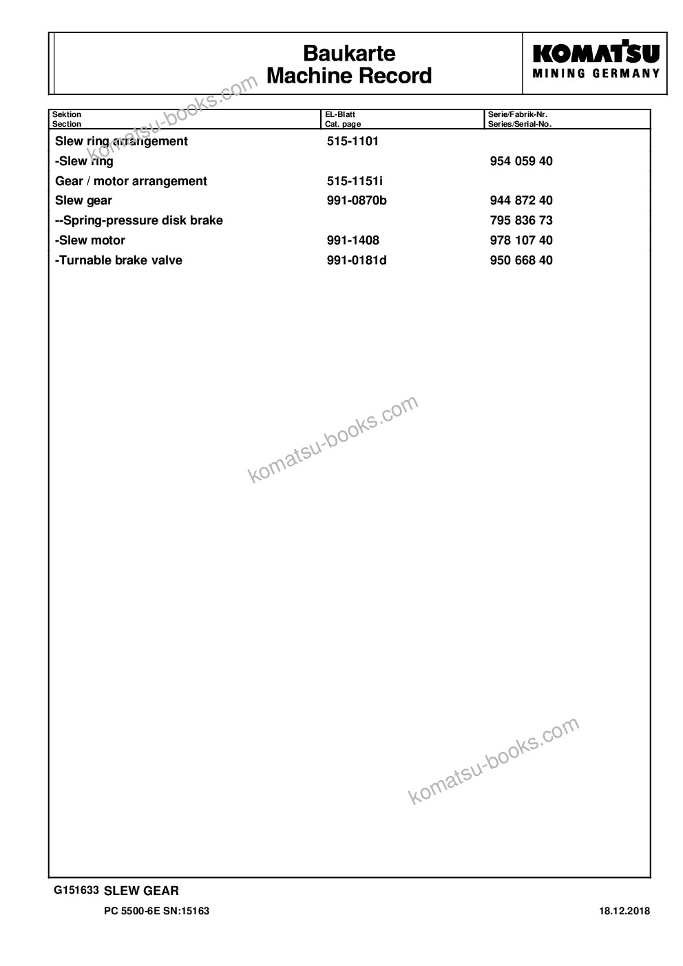 Komatsu PC5500-6 S/N 15163 Parts catalog cover Page 5 Komatsu PC5500-6 S/N 15163 Parts catalog cover Page 5