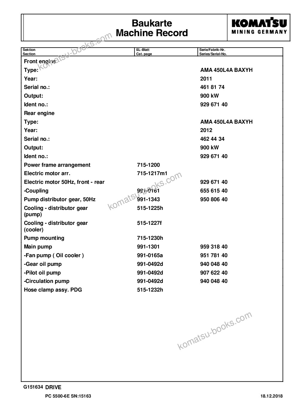 Komatsu PC5500-6 S/N 15163 Parts catalog cover Page 6 Komatsu PC5500-6 S/N 15163 Parts catalog cover Page 6