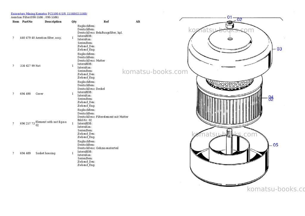 Komatsu PC5500-6 S/N 15168 Parts catalog cover Page 7 Komatsu PC5500-6 S/N 15168 Parts catalog cover Page 7