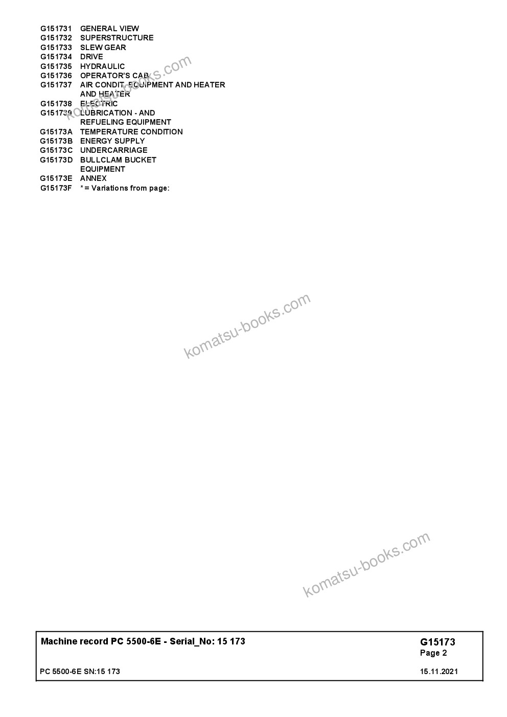 Komatsu PC5500-6E S/N 15173 Catálogo de piezas cover Page 2