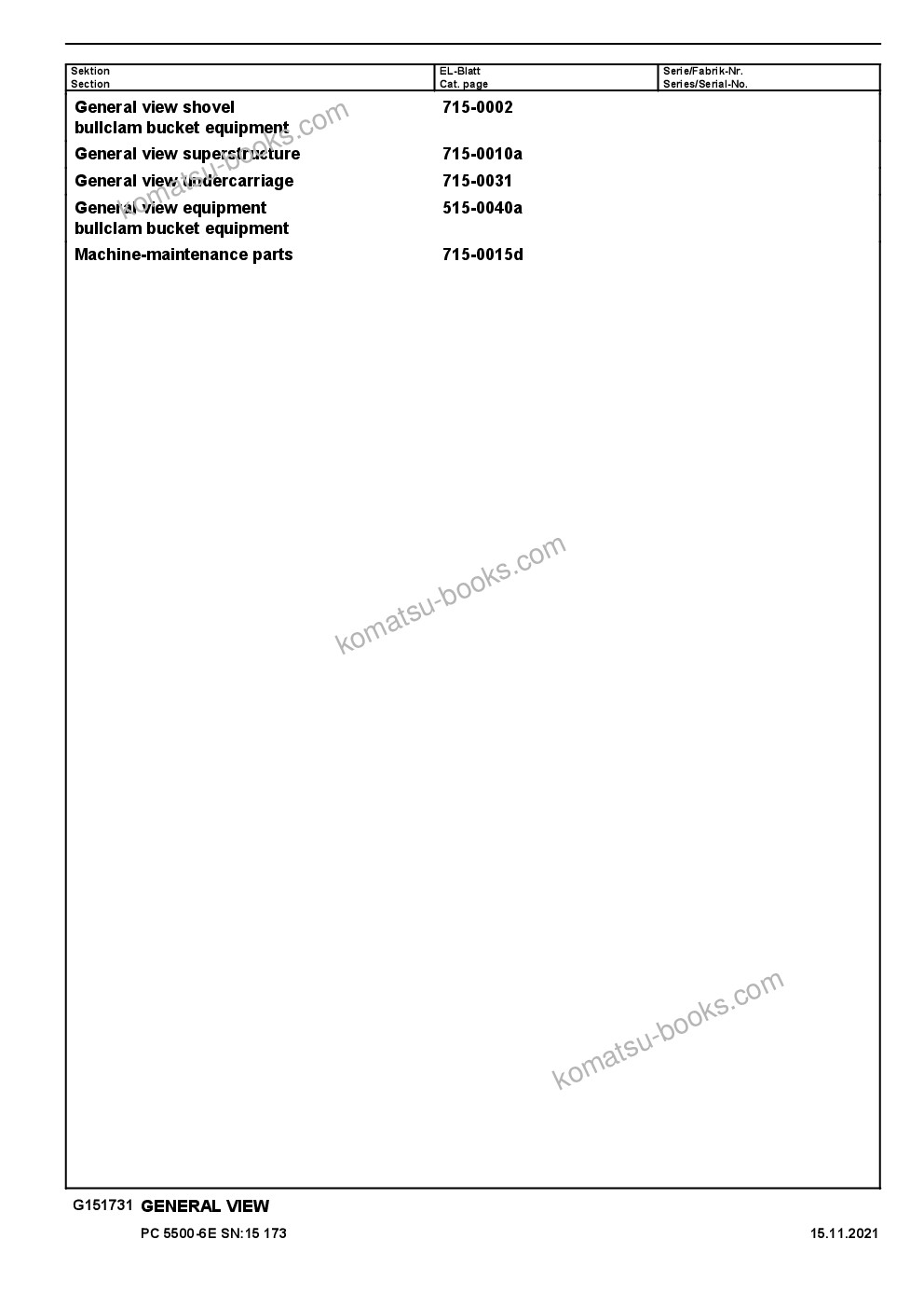 Komatsu PC5500-6E S/N 15173 Catálogo de piezas cover Page 3