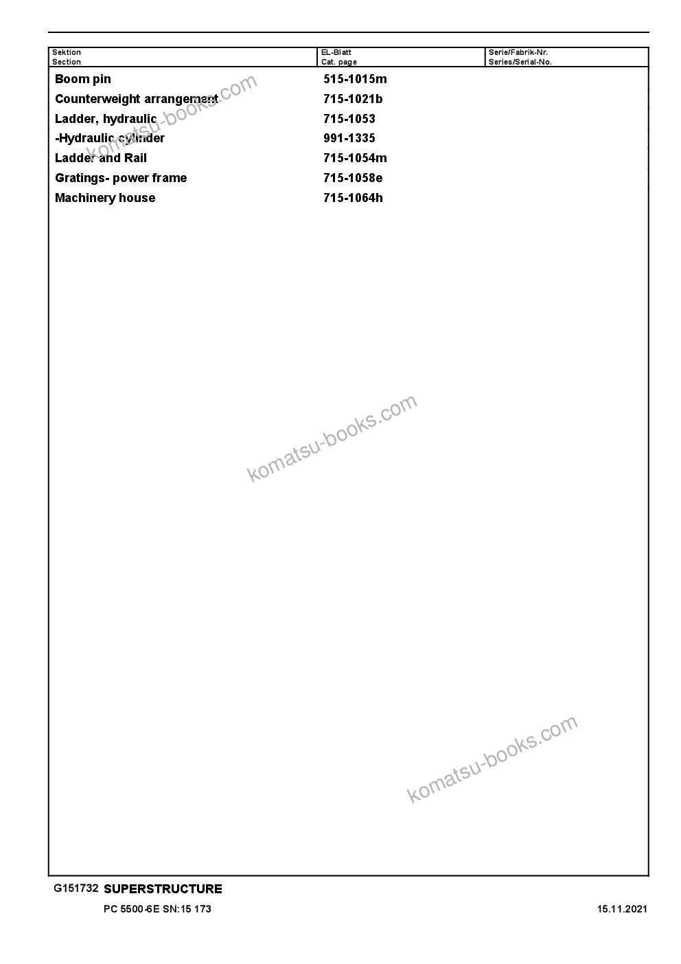 Komatsu PC5500-6E S/N 15173 Catálogo de piezas cover Page 4
