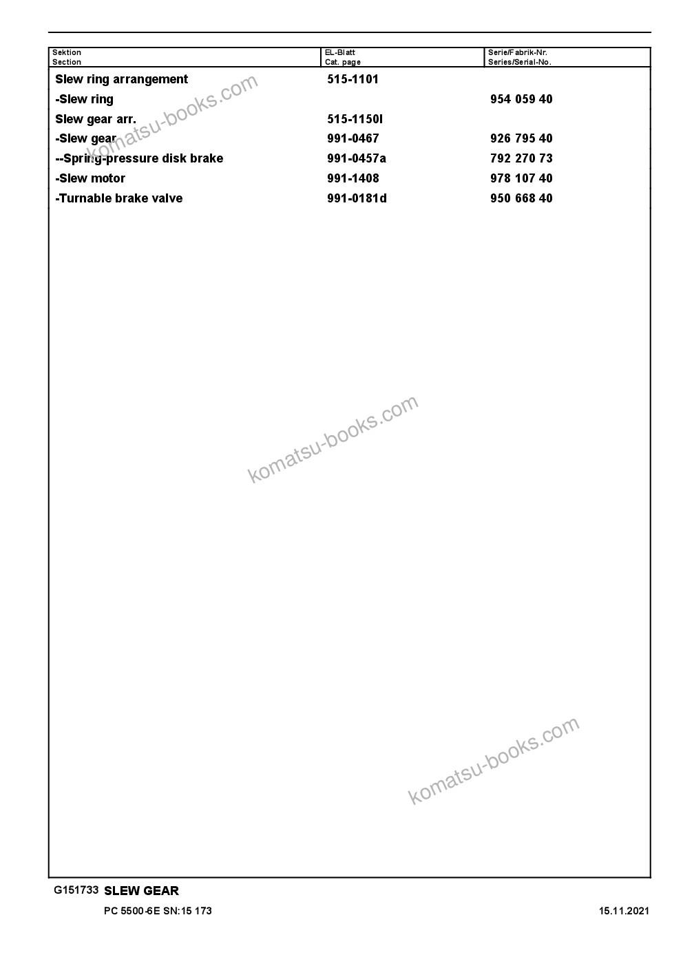 Komatsu PC5500-6E S/N 15173 Catálogo de piezas cover Page 5
