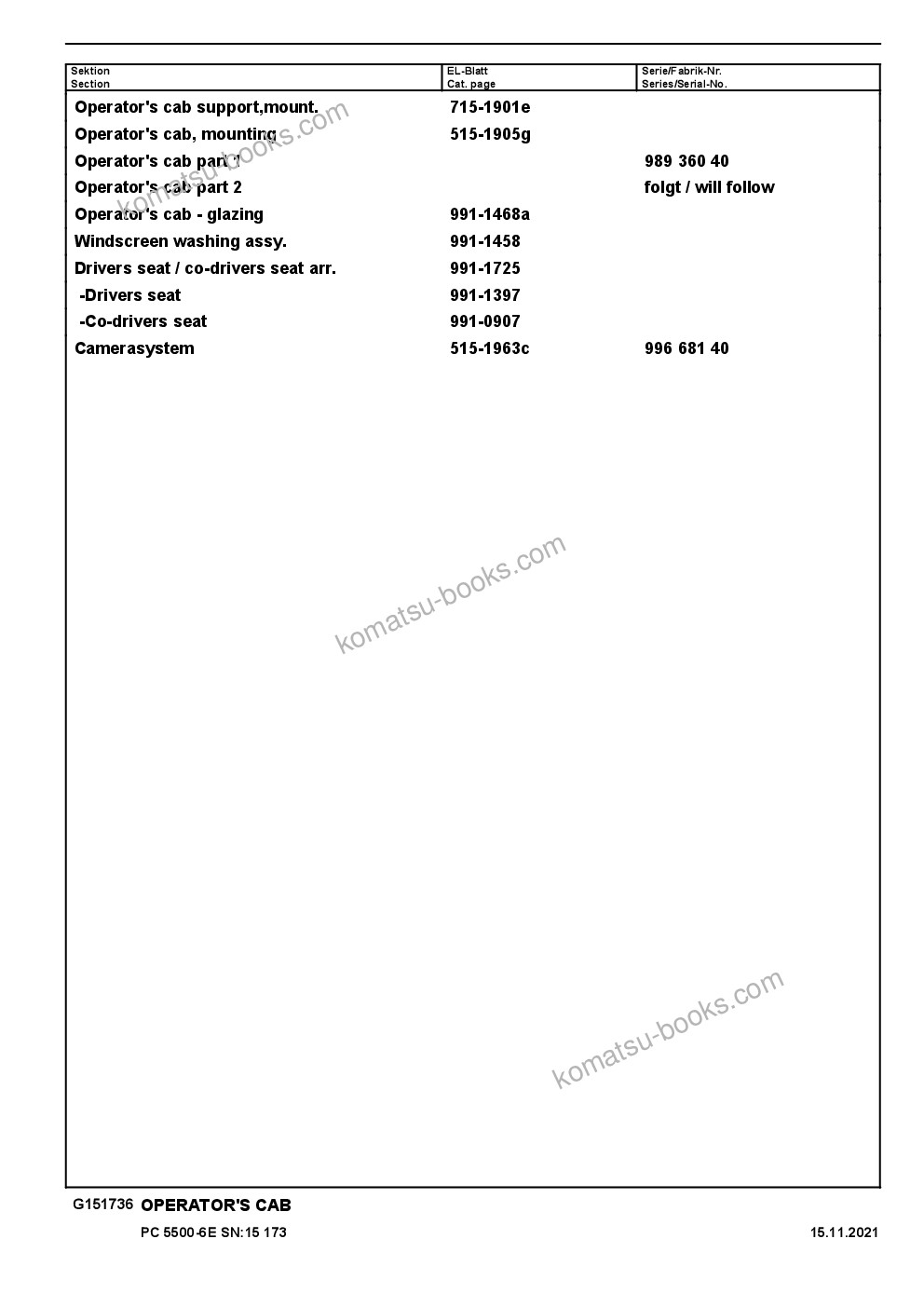Komatsu PC5500-6E S/N 15173 Catálogo de piezas cover Page 9