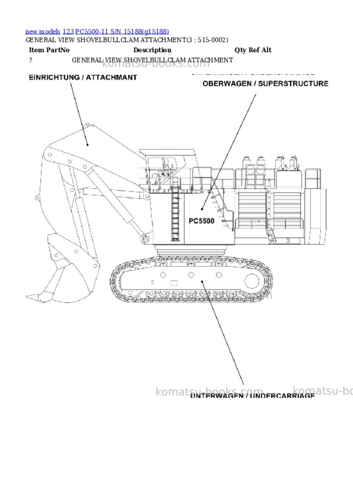 Komatsu PC5500-11 S/N 15188 Parts catalog cover Komatsu PC5500-11 S/N 15188 Parts catalog cover