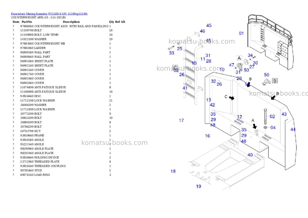 Komatsu PC5500-6 S/N 15190 Parts catalog cover Page 5 Komatsu PC5500-6 S/N 15190 Parts catalog cover Page 5