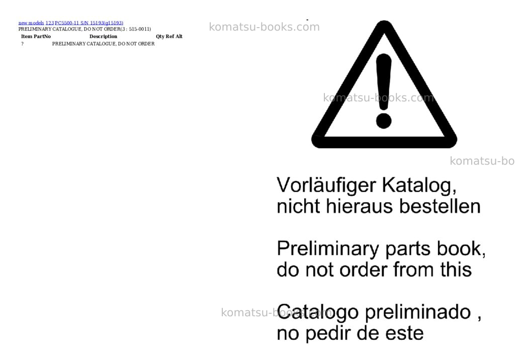 Komatsu PC5500-11 S/N 15193 Parts catalog cover