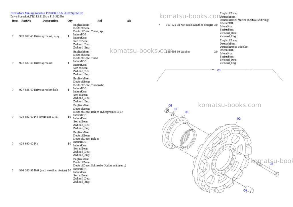 Komatsu PC7000-6 S/N 35012 Parts catalog cover Page 10 Komatsu PC7000-6 S/N 35012 Parts catalog cover Page 10