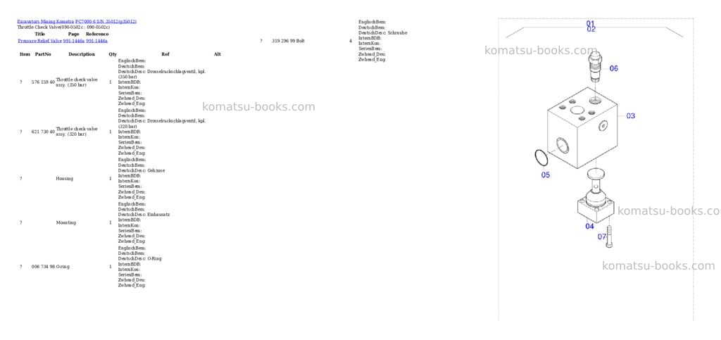 Komatsu PC7000-6 S/N 35012 Parts catalog cover Page 5 Komatsu PC7000-6 S/N 35012 Parts catalog cover Page 5