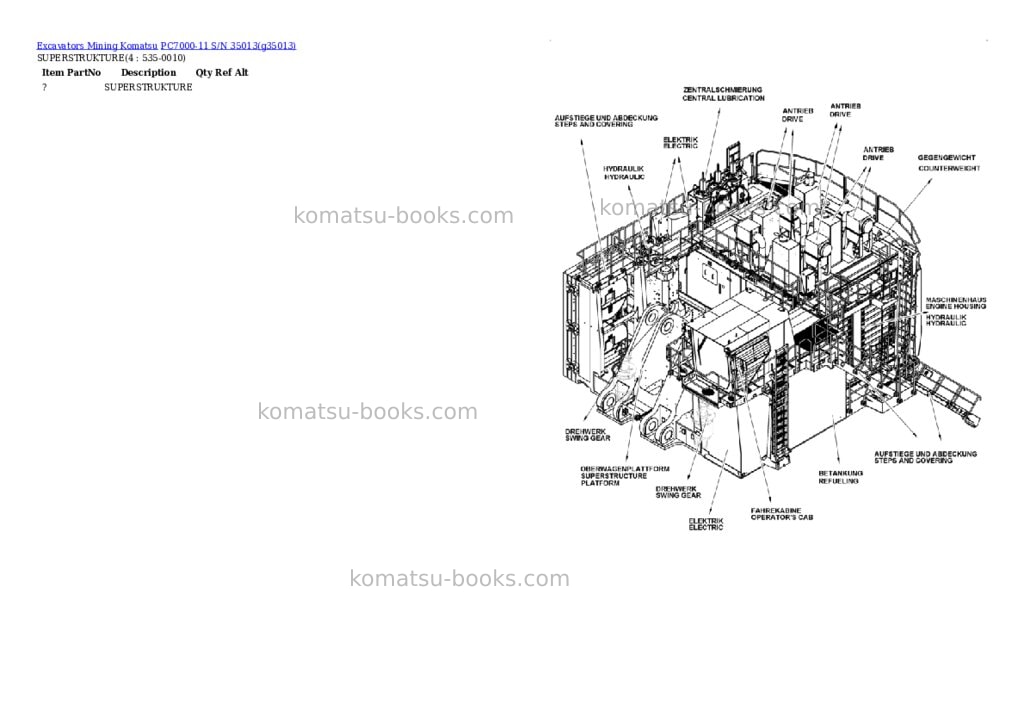 Komatsu PC7000-11 S/N 35013 Parts catalog cover Komatsu PC7000-11 S/N 35013 Parts catalog cover