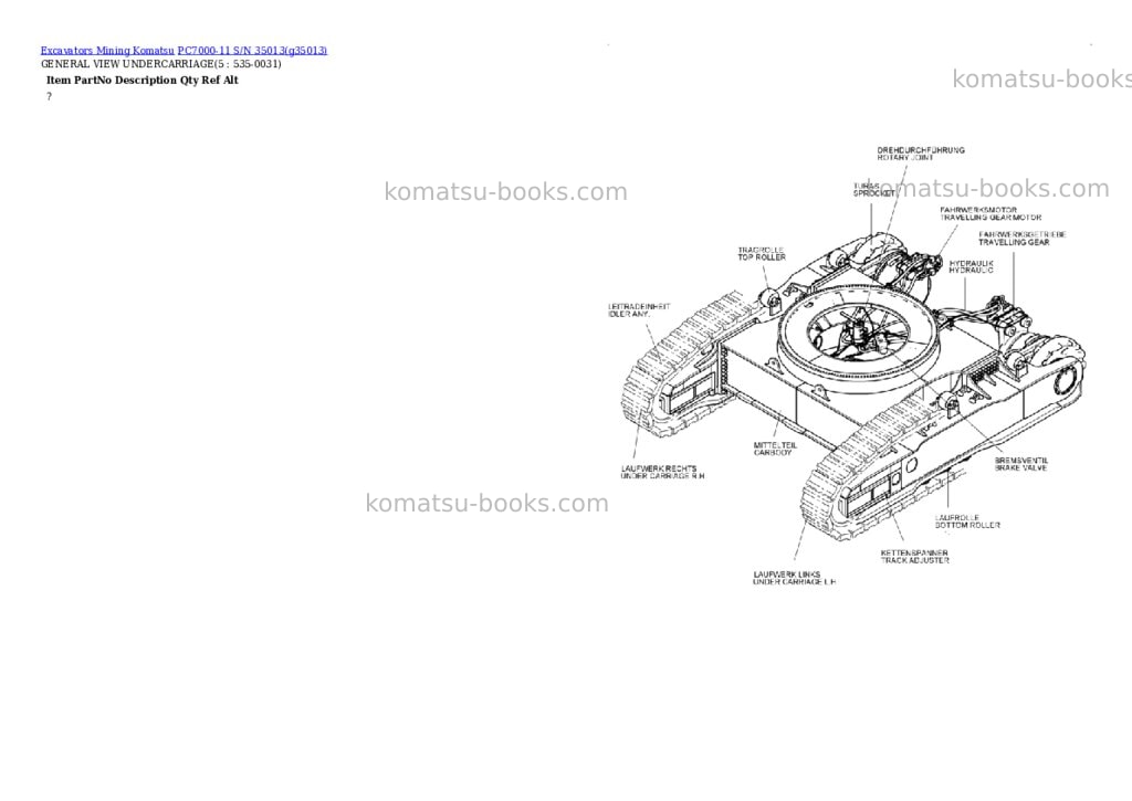 Komatsu PC7000-11 S/N 35013 Parts catalog cover Page 2 Komatsu PC7000-11 S/N 35013 Parts catalog cover Page 2