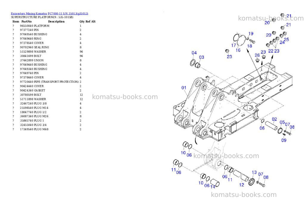Komatsu PC7000-11 S/N 35013 Parts catalog cover Page 4 Komatsu PC7000-11 S/N 35013 Parts catalog cover Page 4