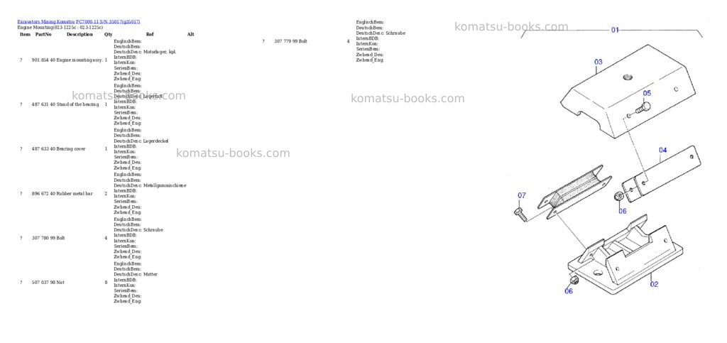 Komatsu PC7000-11 S/N 35017 Parts catalog cover