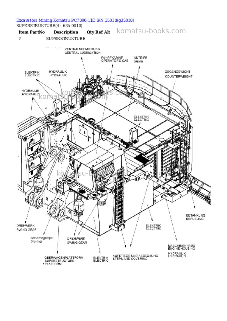 Komatsu PC7000-11E S/N 35018 Parts catalog cover Komatsu PC7000-11E S/N 35018 Parts catalog cover