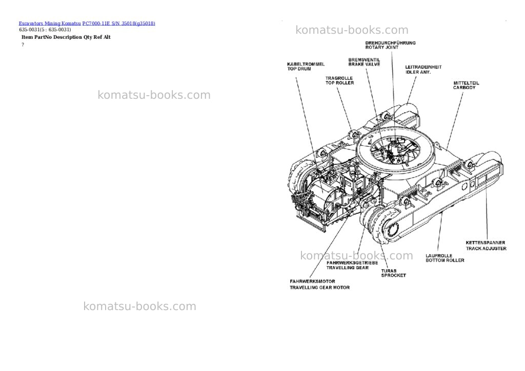 Komatsu PC7000-11E S/N 35018 Parts catalog cover Page 2 Komatsu PC7000-11E S/N 35018 Parts catalog cover Page 2