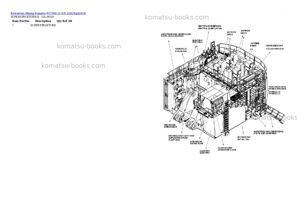 Komatsu PC7000-11 S/N 35019 Parts catalog cover