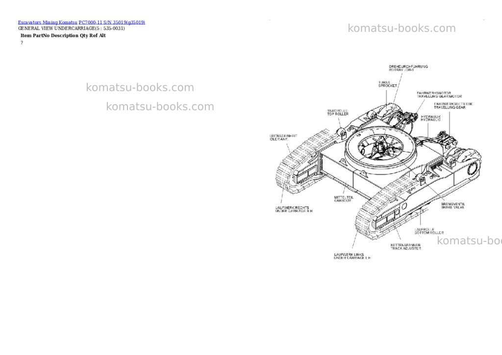 Komatsu PC7000-11 S/N 35019 Parts catalog cover Page 2