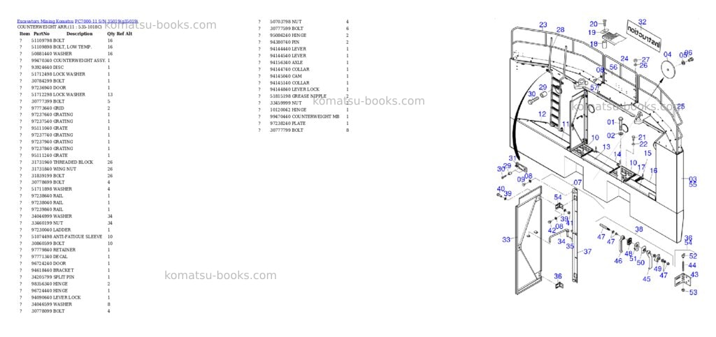 Komatsu PC7000-11 S/N 35019 Parts catalog cover Page 5